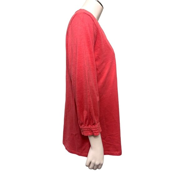 Adrian Delafield Salmon Pink Cotton Tunic Top With Button Front Scoop Neck Large - Picture 6 of 10
